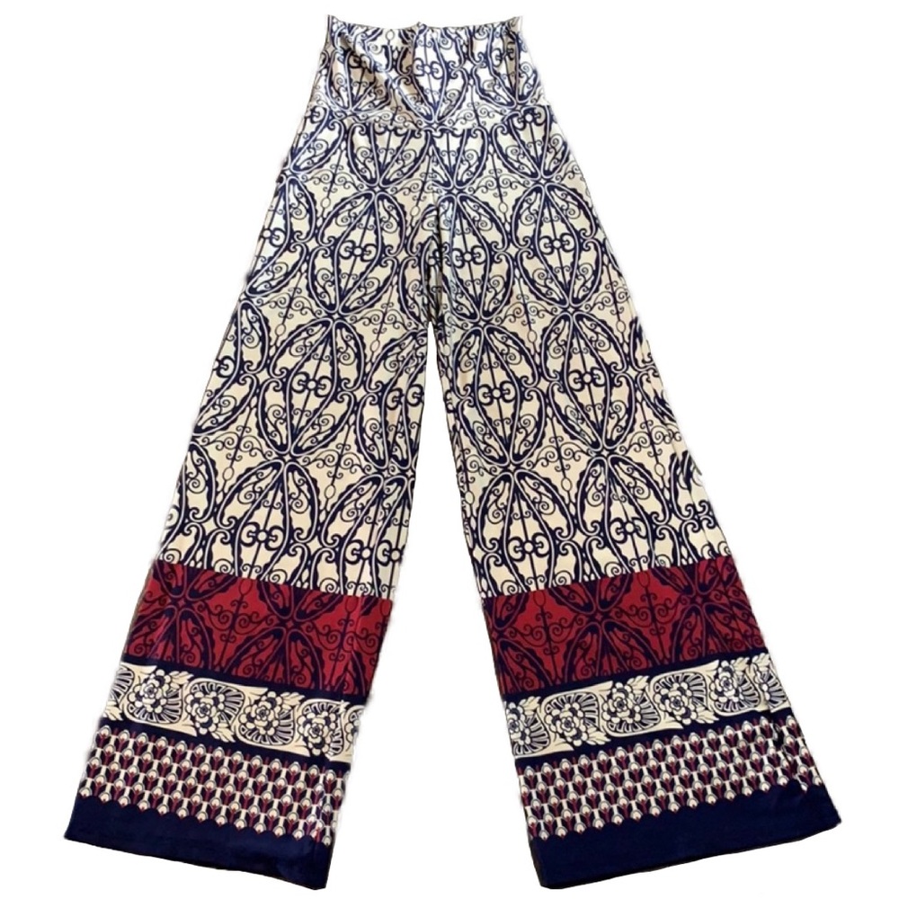 Boho Floral Wide Leg Pants Fold Over Waist
